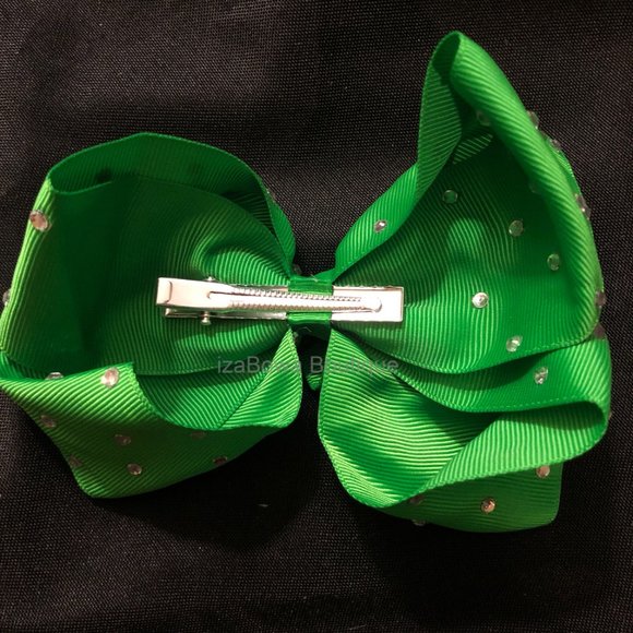 Green 6" Rhinestone Boutique Bow   HANDCRAFTED - Picture 2 of 2